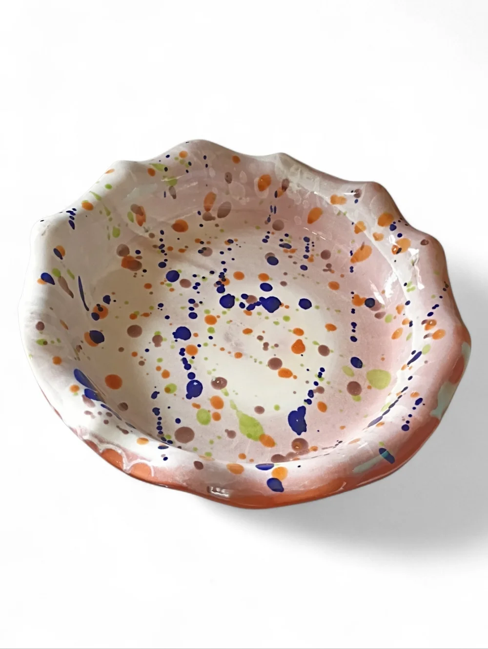 Portuguese Pottery Pie Dish Large Hand Made Splatter Design 13